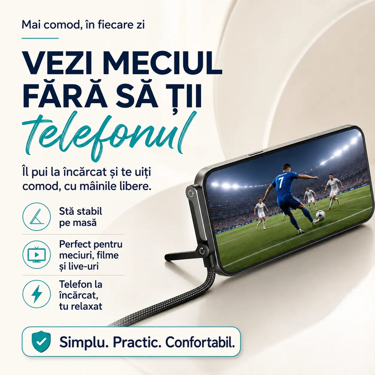 Cablu Fast Charge 240W cu Suport Integrat pentru Telefon